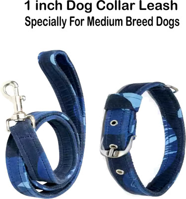 WROSHLER Dog Belt Combo of BLUE Army Print Dog Collar Leash Specially for Medium Breeds Dog Collar & Leash(Medium, BLUE {Army Print})