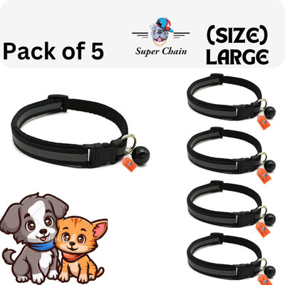 HOUSE OF COMMON Reflective Collar For Cat Puppies and rabbits with bell Set Of 5 | Dog & Cat Show Collar(Large, Black)