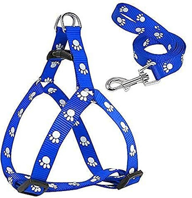 Petstorez 1 pcs 15 mm Paw Print Leash and Harness Set for Small ,Medium Puppy Dog & Cat Harness & Leash(Extra Small, Blue)