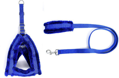Hundur Store Soft Padded Nylon Dog Harness (0.75 Inch) & Leash Rope Adjustable Neck and Chest Dog & Cat Harness & Leash(Small, Blue)