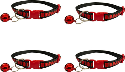 PSK PET MART Cat Collar with Bell,Kitten and Small Dogs Soft Adjustable Collar Pack of 4 Dog & Cat Everyday Collar(Small, RED)