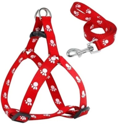 DRK Shop Mart 15 mm Paw Print Leash and Harness Set for Small ,Medium Puppy 1 Pcs Dog & Cat Harness & Leash(Small, Multicolor)