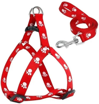 DRK Shop Mart 15 mm Paw Print Leash and Harness Set for Small ,Medium Puppy 1 Pcs Dog & Cat Harness & Leash(Small, Multicolor)