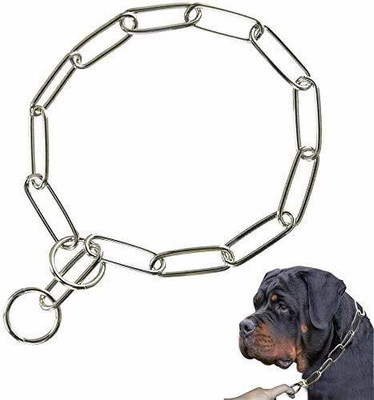 THE DDS STORE Choke Check Chain Dog Collar Fur Saver Training Long Link Chrome Plated Choker Dog Collar & Chain(Large, Silver)