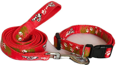 DCM PET MART Dog Collar and Leash Set Puppy Printed 15 MM (Red) Dog Collar & Leash(Medium, RED)