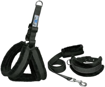 THE DDS STORE Nylon Harness & Leash with Collar Soft Fur For Dog Dog Collar & Leash(55 - 76 cm, Black)