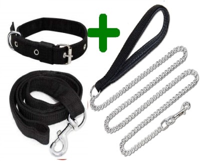 SENAPATI Combo Dog Chain Leash Collar & Belt Set 1 inch Medium Dog Collar & Chain(Medium, Black)