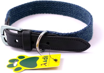 ADIL'S Adjustable Plain Cotton with Leather Dog Collar (Width: 1 Inch) | Dog Everyday Collar(Small, Royal Blue)