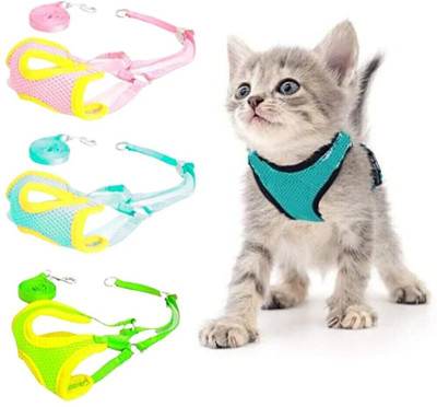 Petfun Adjustable Cat Mesh Harness Set Soft & Breathable For Small Kittens Puppies Dog & Cat Training Harness(Medium, CLOUR VARAITION)