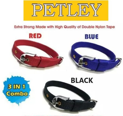 PETLEY Pack of 3 Dog Collar (Red, Blue, Black) Dog Everyday Collar(Medium, Red, Blue, Black)