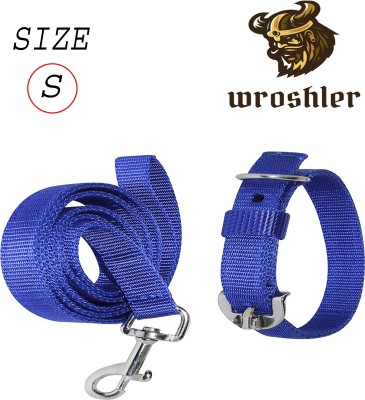 WROSHLER Dog Belt Combo of 0.75 inch BLUE Collar with Yellow Dog Leash, Adjustable Dog Collar & Leash(Small, BLUE)
