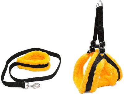 Yucky Soft Mink Fur Padded Adjustable Nylon Dog Body Belt Strong Dog & Cat Harness & Leash(Large, Yellow)