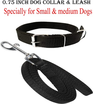 WROSHLER Adjustable nylon 0.75 inch Dog collar & leash Specially for small & medium dogs Dog Collar & Leash(Medium, BLACK)