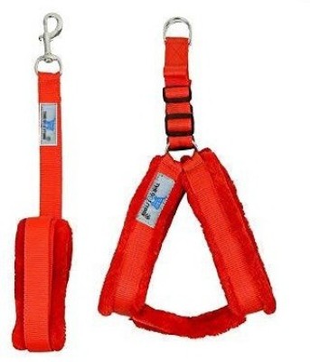 THE DDS STORE Nylon Harness and Leash with Soft Fur , Dog Harness & Leash -2 Piece Set Dog Harness & Leash(55 - 76 cm, RED)