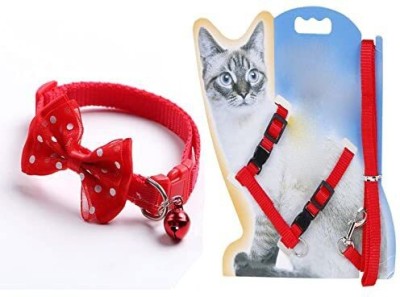 Rvpaws Cat Body Harness Leash Nylon Set Cat Collar & Leash(Medium, Red)