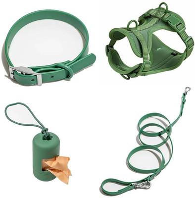 BlingPets Dog Harness+Leash+Collar+Poop Bag Complete Set Dog Buckle Harness(Medium, Green)