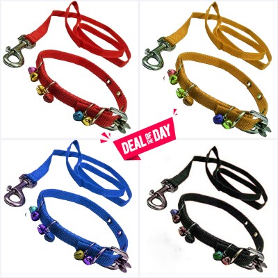 Sip small ghungroo collar leash for dog, cat, rabbit(Pack of 4) Dog Collar & Leash(Small, RED, BLUE, YELLOW, BLACK)