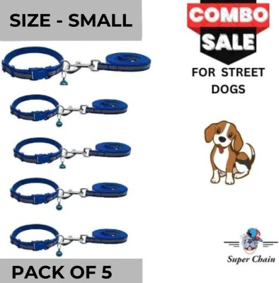 SUPER Reflective Dog Leash Collar for Dog Set with Bell Pack of 5 Dog & Cat Collar & Leash(Small, Blue)