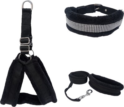 S K Leather Dog Harness & Leash(Large, Black)