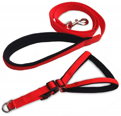 JAPIN Nylon Padded Adjustable Dog Harness Leash Set with Heavy Hook Dog Buckle Harness(Medium, Red)