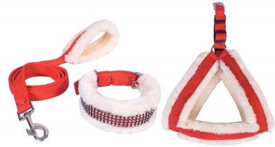 Petlia Body Belt Collar Training Lead Dog Leash Fur Padded Nylon Set Combo XXL Dog Harness & Leash(45 - 66 cm, Red)