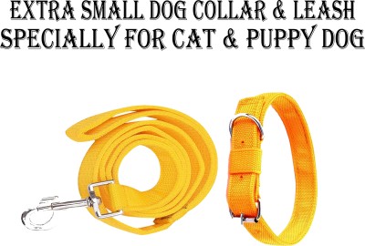 WROSHLER Adjustable NYLON 0.5 INCH DOG COLLAR & LEASH [SPECIALLY FOR CAT & PUPPY DOGS] Dog Collar & Leash(Small, YELLOW)