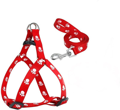 Petstorez Paw Print Leash and Harness | Set for Small Dogs & Medium Puppies | (Color Red) Dog Collar & Leash(Medium, Red)