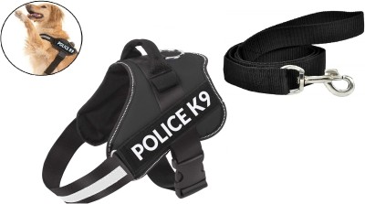 Breedo Dog Police K9 Harness Body Belt Padded With Leash | Adjustable Strap Dog Harness & Leash(Extra Large, Black)