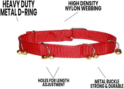 WROSHLER Adjustable Nylon 0.75 INCH Ghungroo Dog Collar & Chain SPECIALLY FOR SMALL DOGS, Dog Collar & Chain(Small, RED)