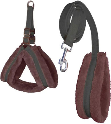 Paawxie Dog Fur Harness,& Leash Combo Set, Adjustable Size For 15-23Kg Pet Dog Harness & Leash(Medium, BLACk-BROWN)