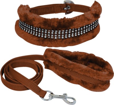 ALCAZAR Dog Collar & Leash Soft Fur Padded, Adjustable (Recommanded for 5-13KG PET) Dog Collar & Leash(Small, Brown)
