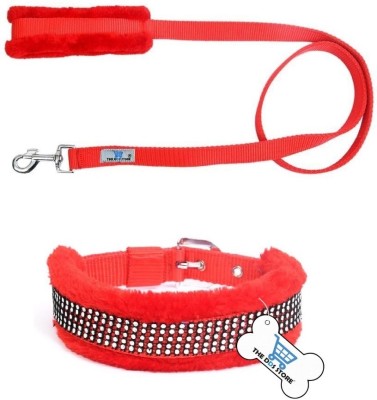 THE DDS STORE Nylon Collar and Leash with Soft Fur , Nylon Dog Collar & Leash -2 Piece Set Dog Collar & Leash(55 - 76 cm, RED)
