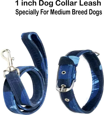 WROSHLER Dog Belt Combo of BLUE Army Print Dog Collar Leash Specially for Medium Breeds Dog Collar & Leash(Medium, BLUE {Army Print})