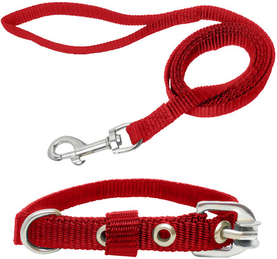 chullbull pet products 1/2 Inch Collar Leash with Anti-Slip Handle (Small, Red) Dog Collar & Leash(Small, Red)
