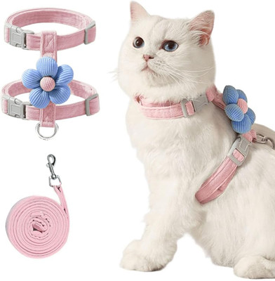 maycreate Small Cat Harness and Leash Set Adjustable Flower Pink for Cats 1-3kg Cat Harness & Leash(Small, Cute Pink)