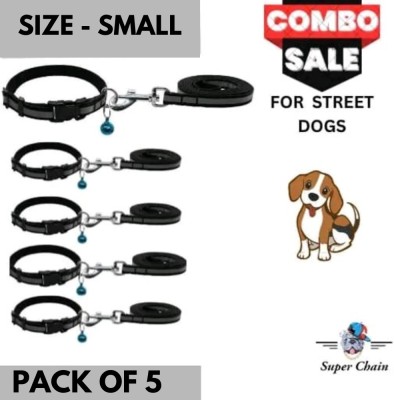 SUPER Reflective Dog Leash Collar for Dog Set with Bell Pack of 5 Dog & Cat Collar & Leash(Small, Black)