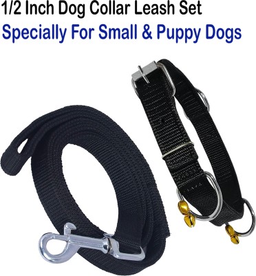 WROSHLER ADJUSTABLE NYLON 1/2 INCH BLACK GHUNGROO DOG COLLAR LEASH [COLOR MAY VERY] Dog Collar & Leash(Extra Small, BLACK)