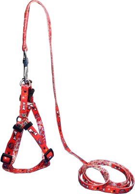 Petshop7 Bone Printed Adjustable Leash with Harness Set Printed Nylon Cat & Puppy Dog & Cat Harness & Leash(Extra Extra Small, Red)