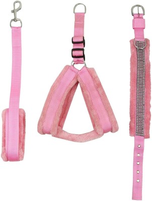 Petlia Body Belt Collar Training Lead Dog Leash Fur Padded Nylon Set Combo Extra Large Dog Harness & Leash(Extra Large, Pink)