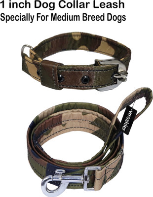 WROSHLER Dog Belt Combo of Green Army Print Dog Collar Leash Specially for Medium Breeds Dog Collar & Leash(Medium, Green {Army PRINT})