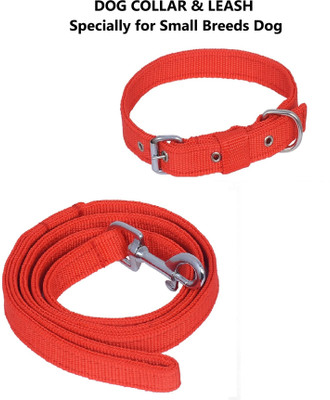 Quickato Dog Belt Combo of Red Dog Collar with Dog Leash Specially for Small Breeds Dog Collar & Leash(Medium, Red)