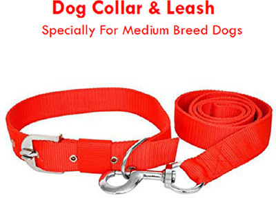 AFLOTO (MEDIUM) RED COLOUR DOG COLLAR & BELT NYLON Dog Collar & Leash(Medium, Red)