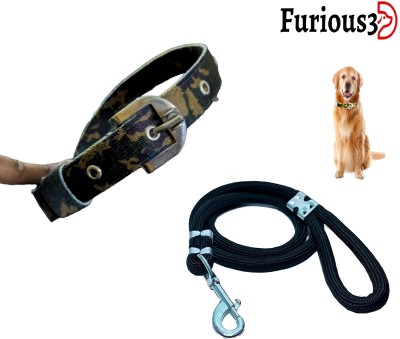 Furious3D Good Quality Military Pattern Printed Dog Neck Collar and Rope Set Dog Collar & Leash(Medium, MULTICOLOR)