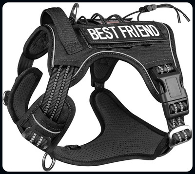 ALCAZAR Tactical Dog Harness, No-Pull Pet Harness with Safety Reflective Strip Dog Buckle Harness(Large, Black)