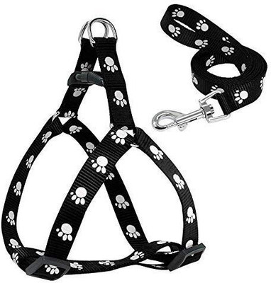 Petstorez 1 pcs 15 mm Paw Print Leash and Harness Set for Small ,Medium Puppy Dog & Cat Harness & Leash(Small, Black)