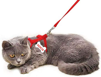 ADIOS Cat Harness with Black Leash for All Cats & Kitten Easy to Fit Easy to Control Cat Harness & Leash(Medium, RED)