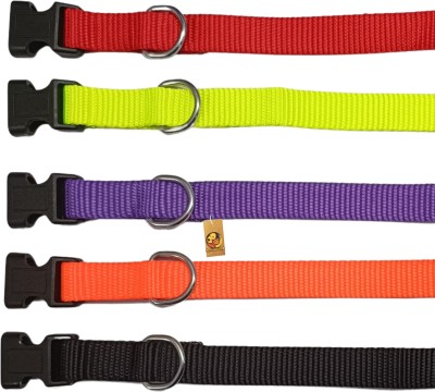 Foodie Puppies Plain Nylon Dog Collar for Street Dogs - 15mm, Set of 5 | Durable & Adjustable Dog Everyday Collar(Medium, Multicolor)