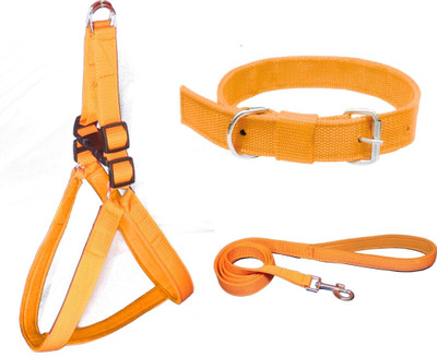 Pawxie Soft Padded Dog Harness, Collar & Leash Combo Set, Adjustable For 14-23 Kg Pet Dog Harness & Leash(Medium, Orange)