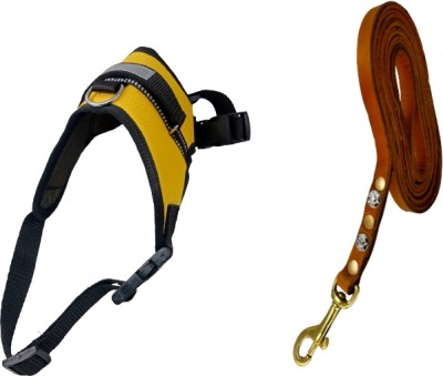 Daviloss Paws X-Small Adjustable Neck 14-16 Inch Chest Size 19-24 No Pull Reflec Leather Leash Dog & Cat Buckle Harness(Extra Small, Yellow)