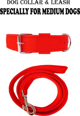 WROSHLER Adjustable nylon 1 inch Dog collar & leash Specially for medium dogs Dog Collar & Leash(Medium, RED)